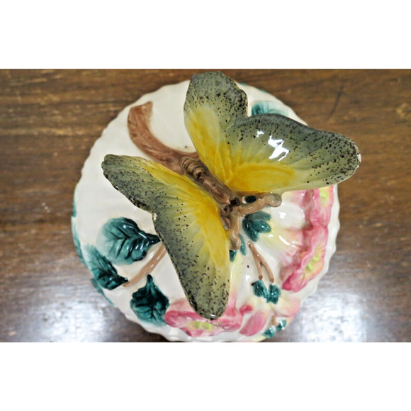 Fitz & Floyd Trinket Or Candy Dish Floral Green Leaves & Butterfly Handle 1992 - Picture 3 of 10